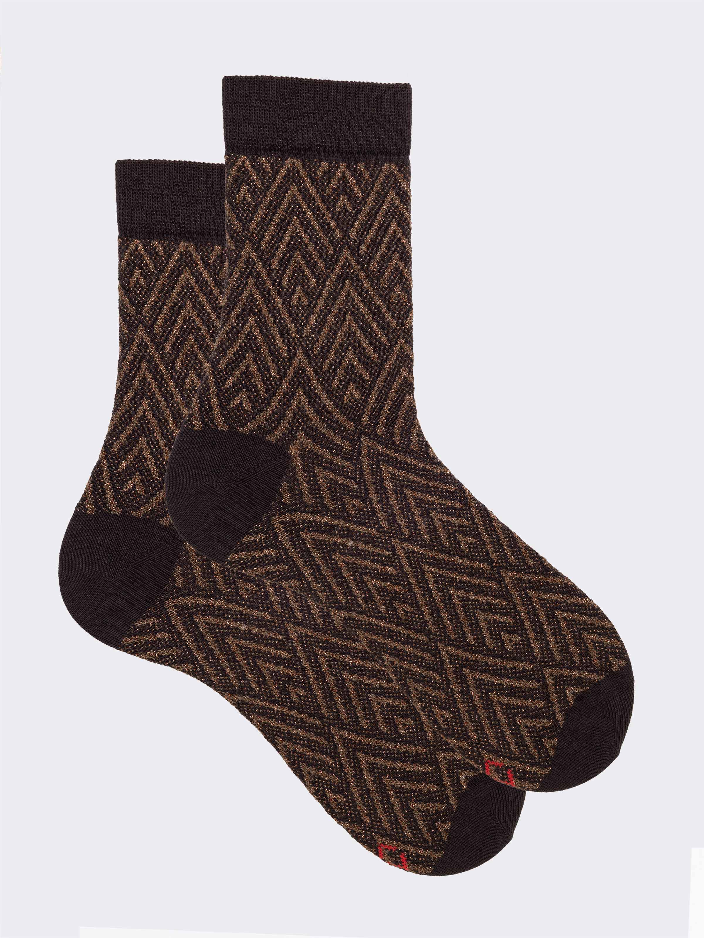 Calze corte donna fantasia rombi in Caldo Cotone - Made in Italy