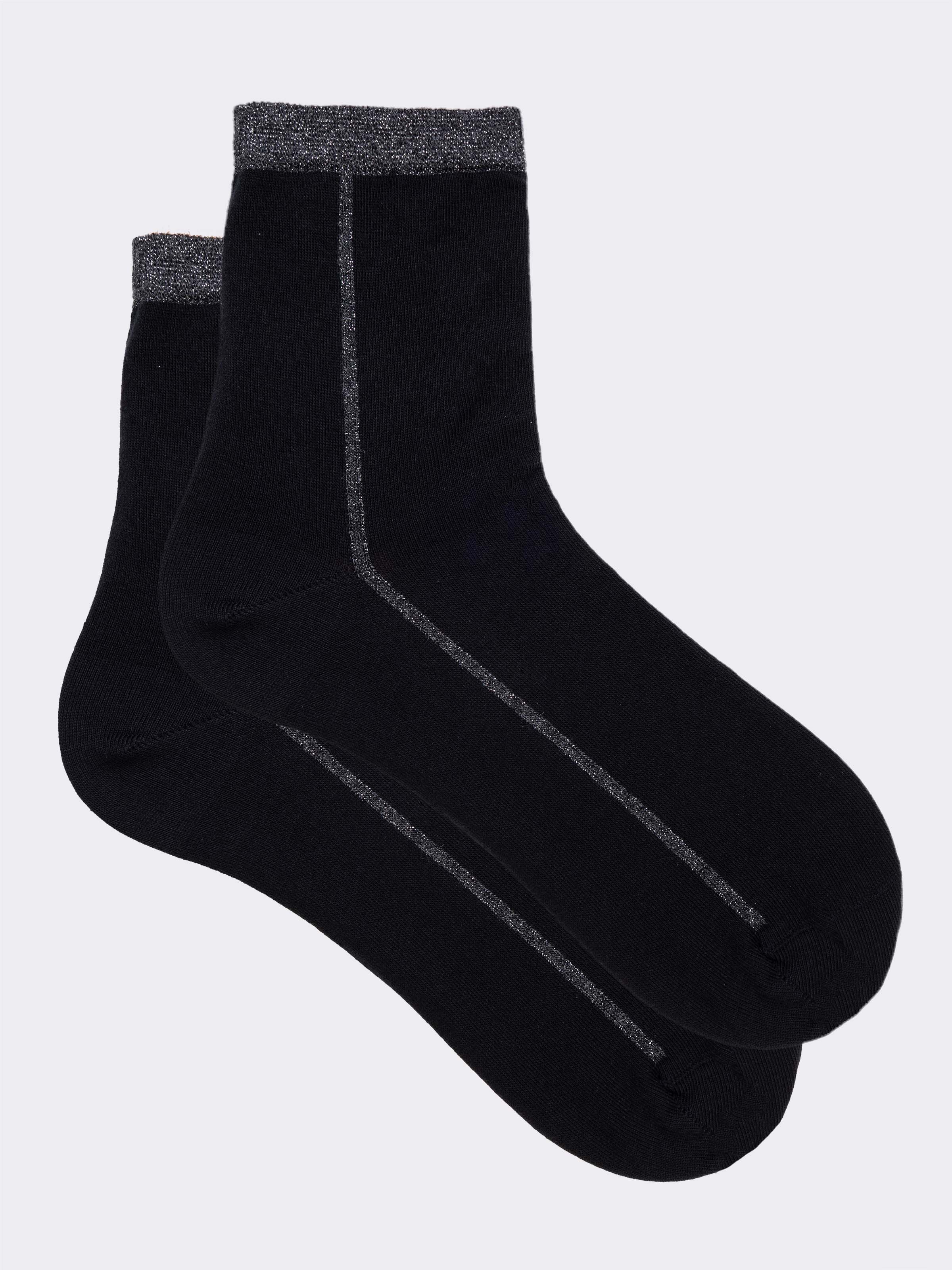 Calze Corte Donna Fantasia Riga Lurex in Caldo Cotone