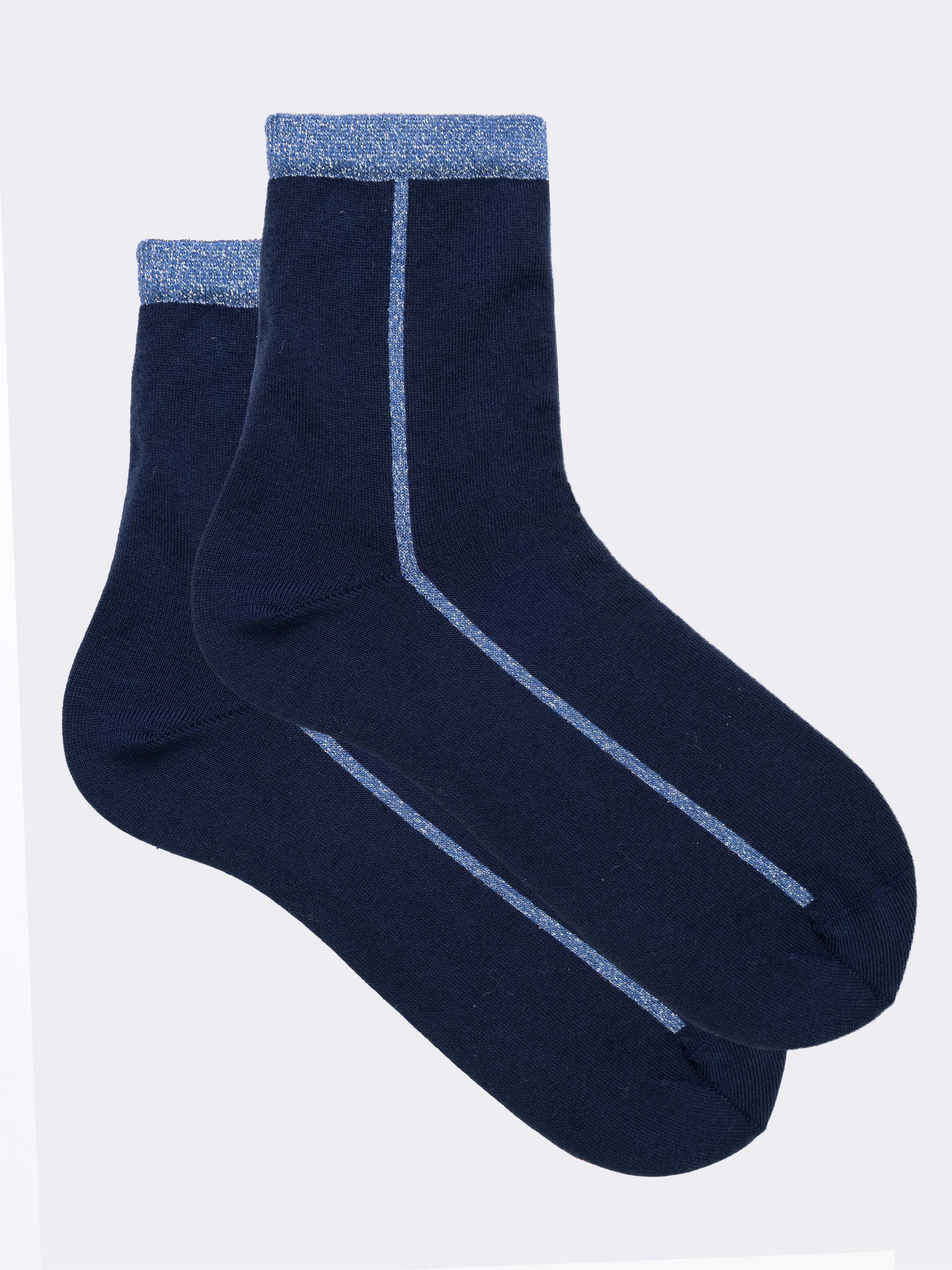 Calze Corte Donna Fantasia Riga Lurex in Caldo Cotone - Image 1