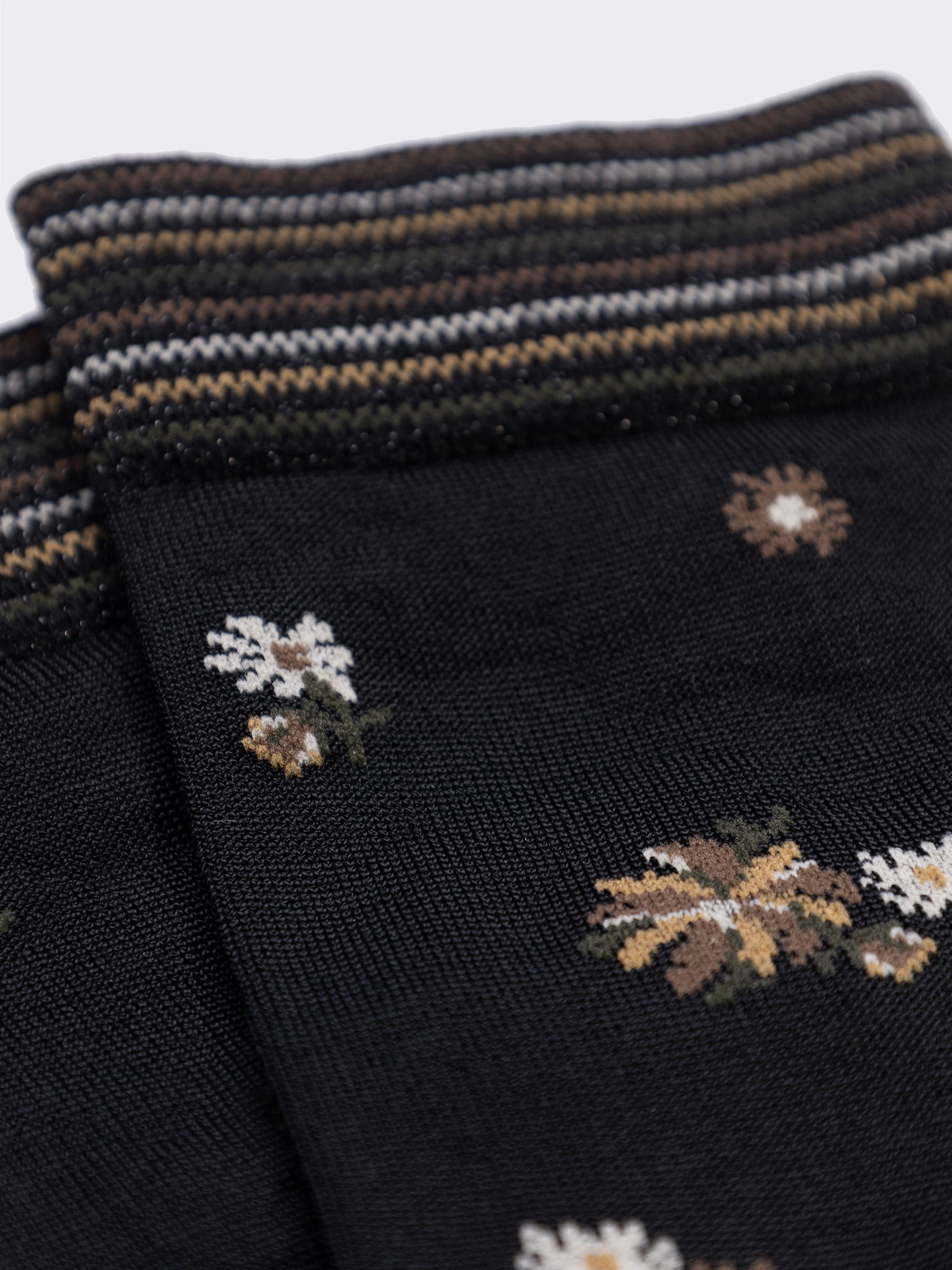 Calze corte donna fantasia a fiori con polsino a righe - Made in Italy - Image 2