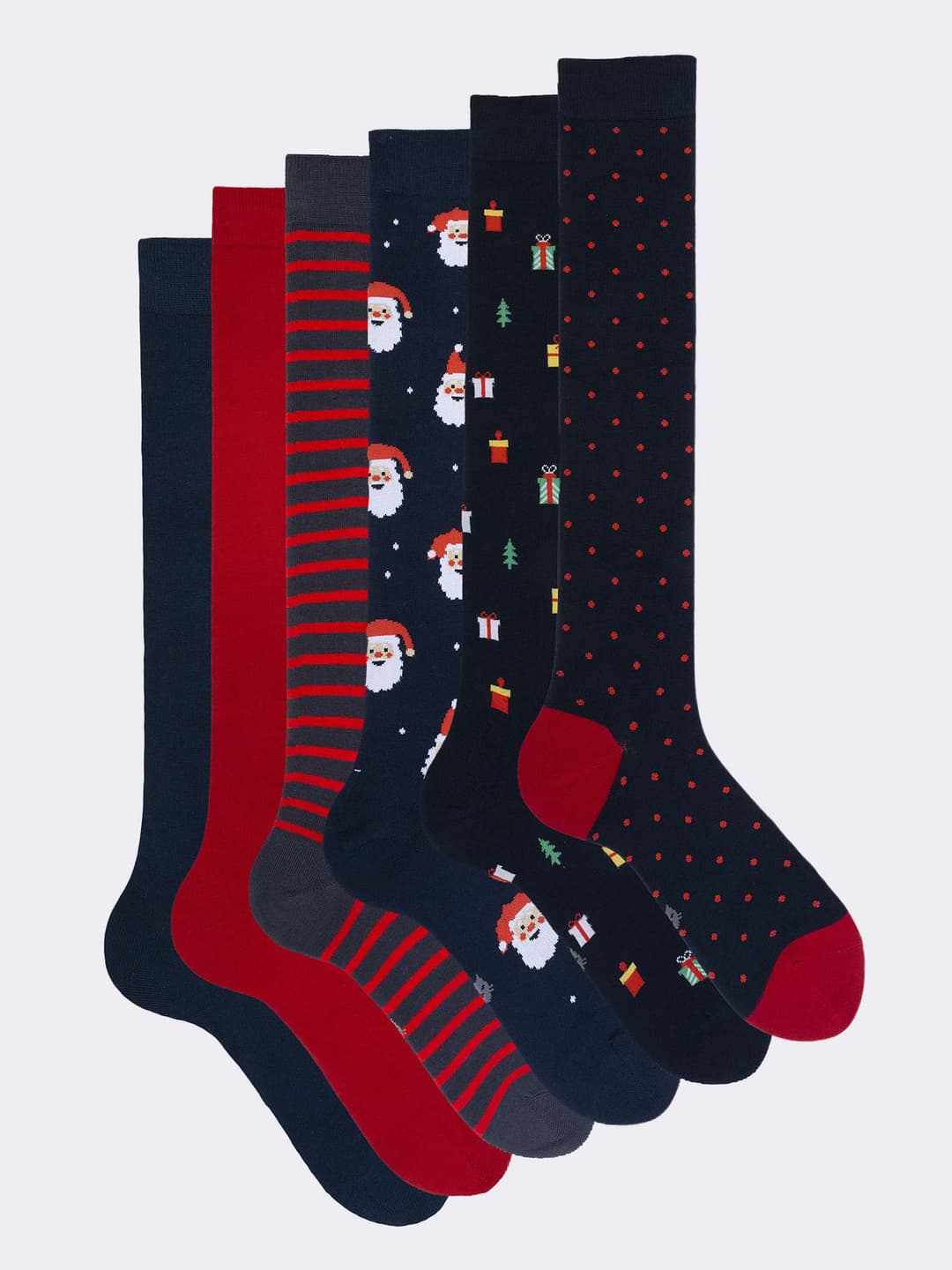 set Regalo 6 Paia Calze Uomo Fantasia Natalizia in Caldo Cotone